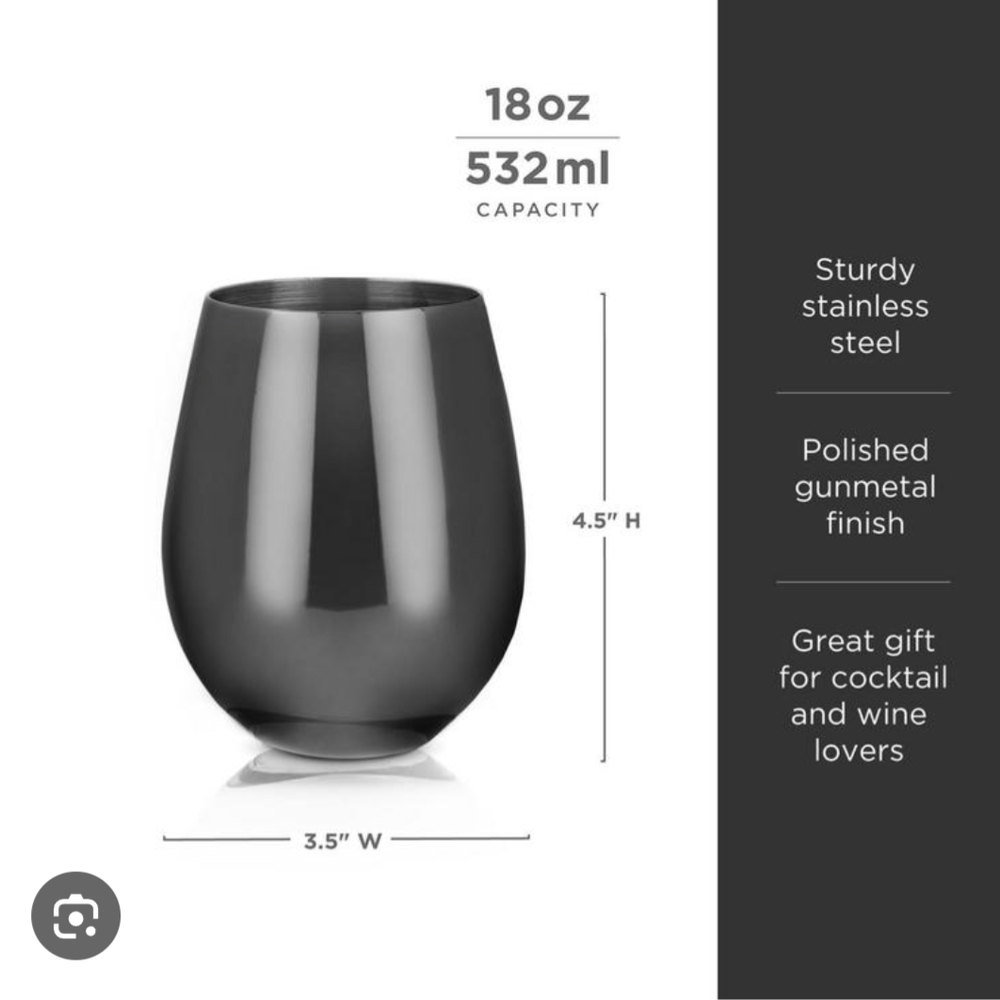 Preloved Viski 6455 Warren: Gunmetal Black Stemless Wine Glasses (Set Of 2) - Picture 2 of 7